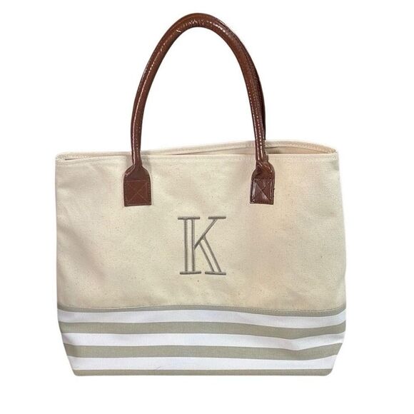 HOME EMBELLISH COLLECTION Monogrammed K Canvas Tote Beach Overnight Bag Large - Picture 1 of 8
